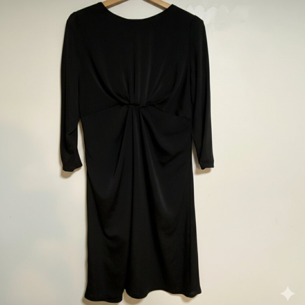 H&M Black Floral Jacquard Knot-Front Women's Midi Dress Size L - Picture 2 of 8